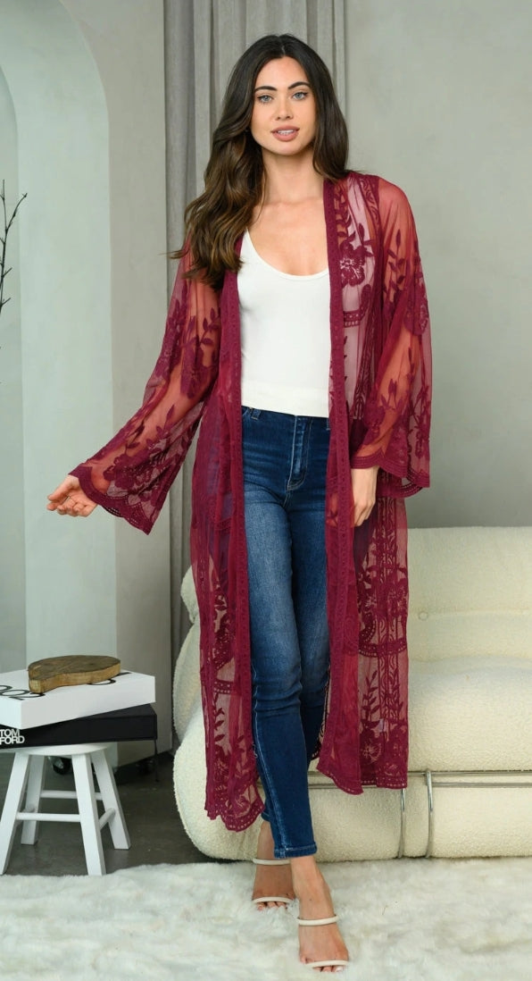 Zoey Lace Cardigan (Burgundy)