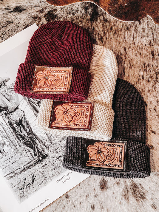 Pansley Leather Patch Beanie