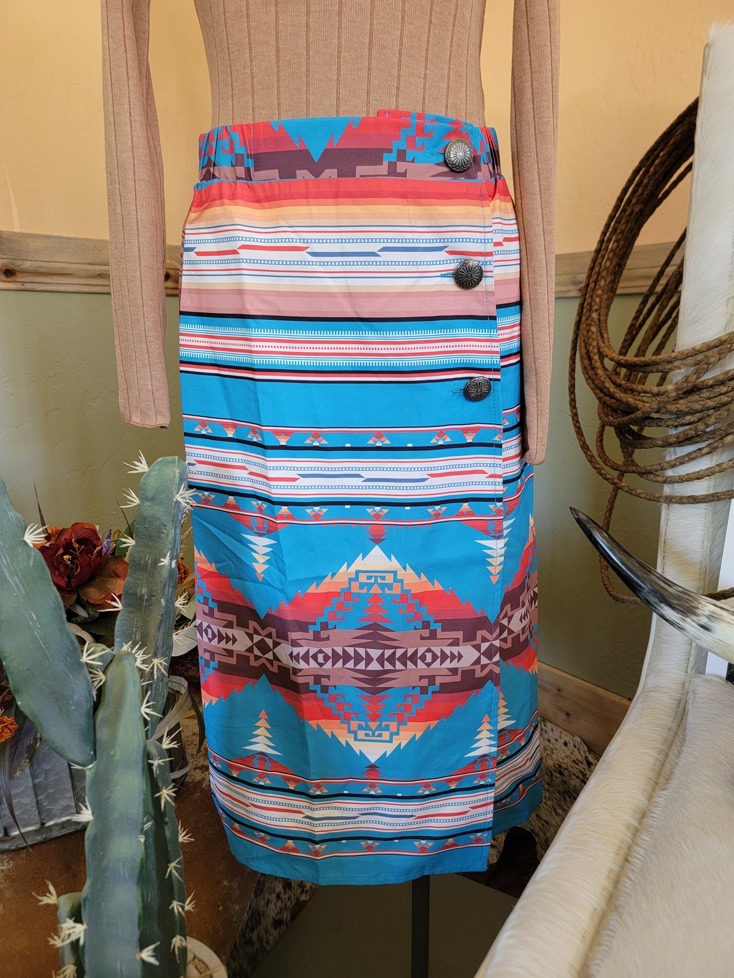 Concho Aztec Midi Skirt