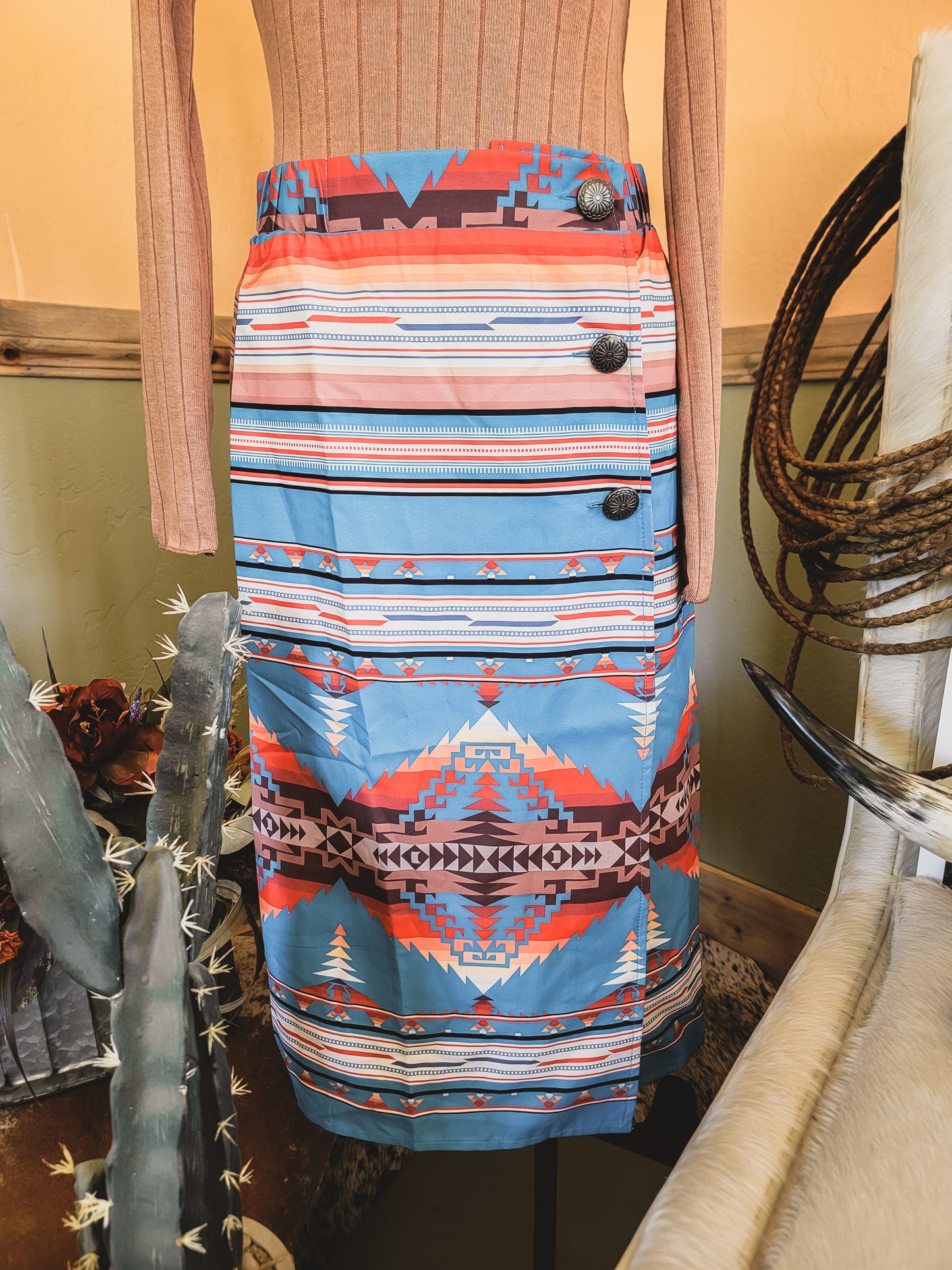 Concho Aztec Midi Skirt