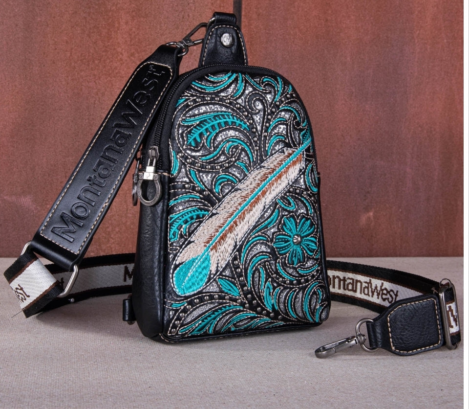 Feather Sling Bag (Black)