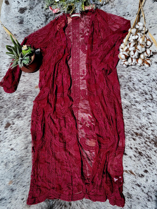 Zoey Lace Cardigan (Burgundy)