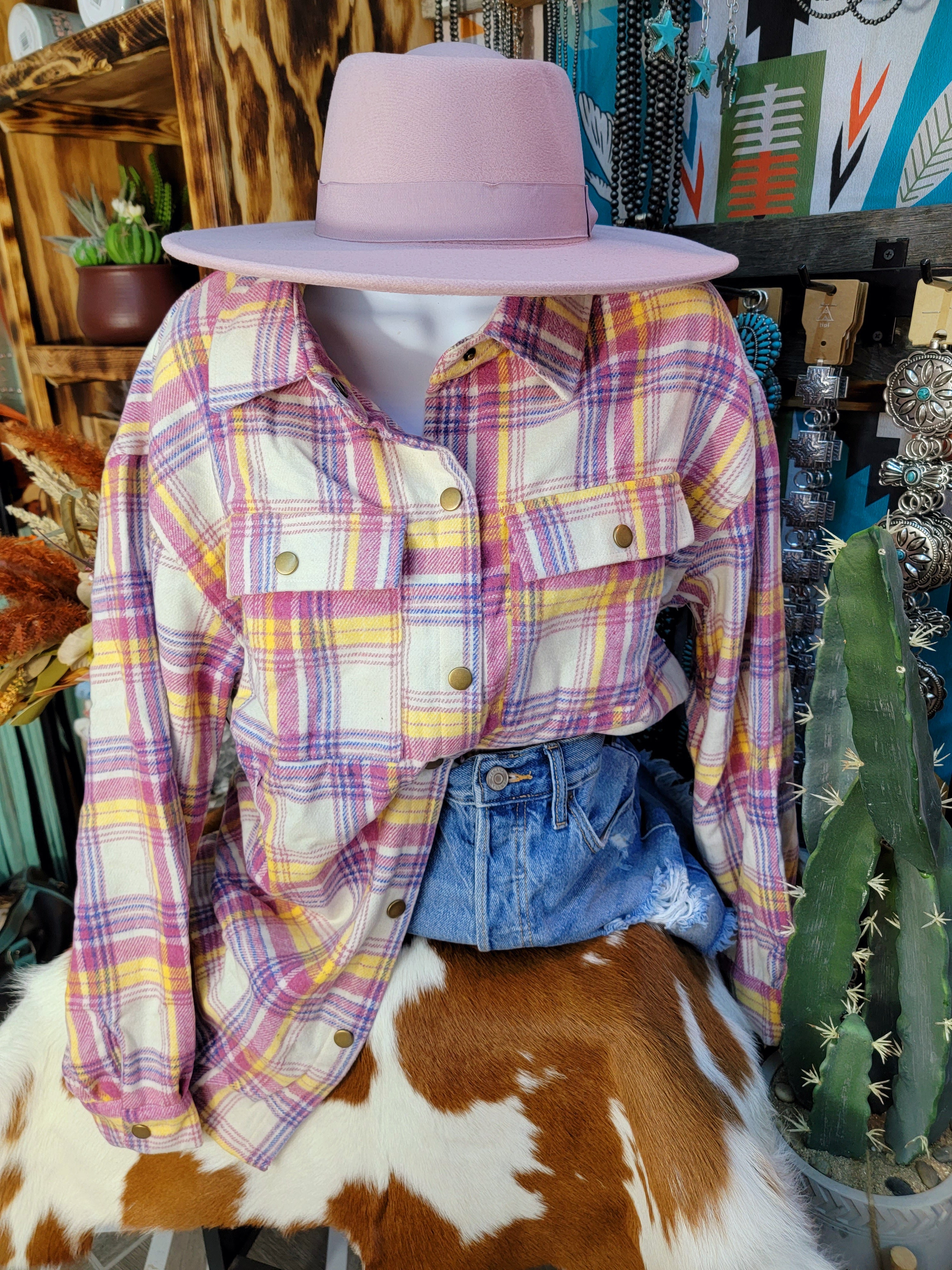 Flannel Rancher Jacket Plaid Flannel Jacket (Blushplaid) – Ranchy Riatas Boutique